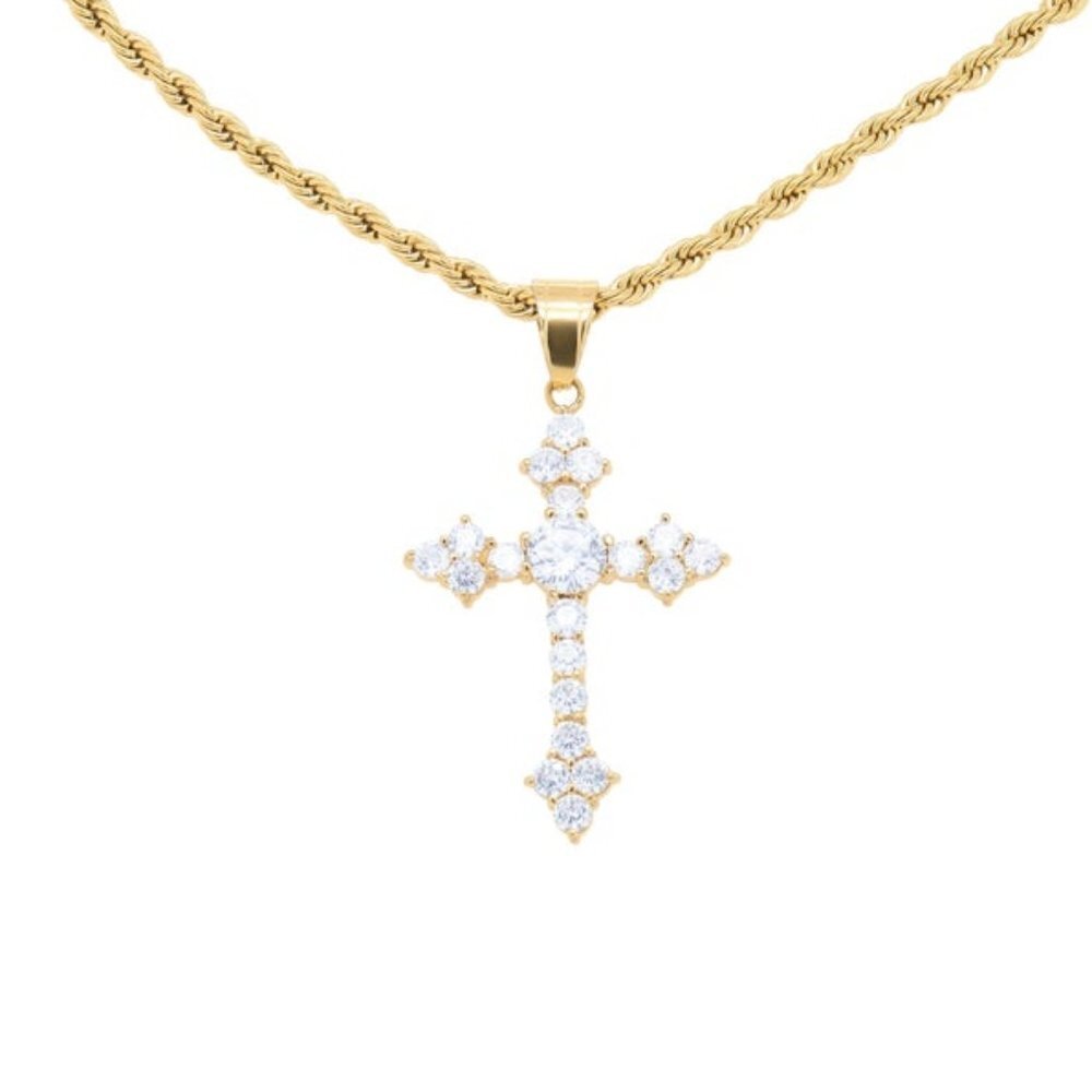 Men's Diamond Cross Pendant with A Rope Chain
